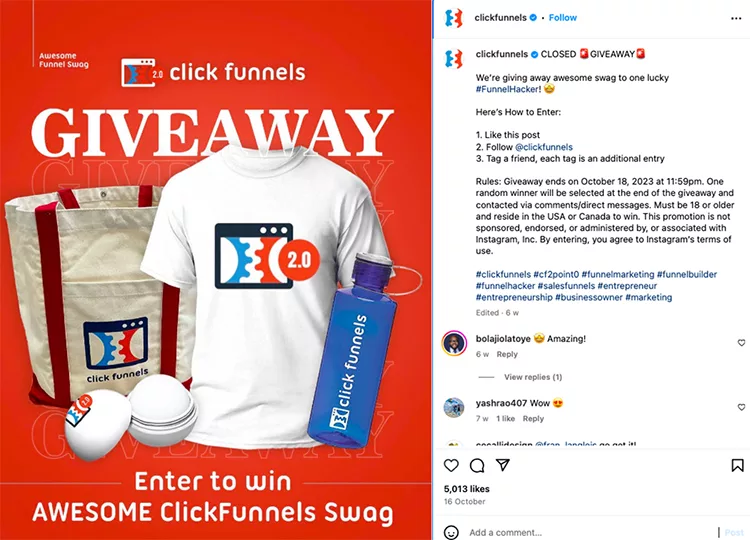 Giveaways, Clickfunnels example.