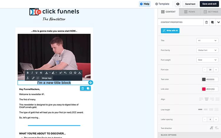 Clickfunnels drag-and-drop editor dashboard. 