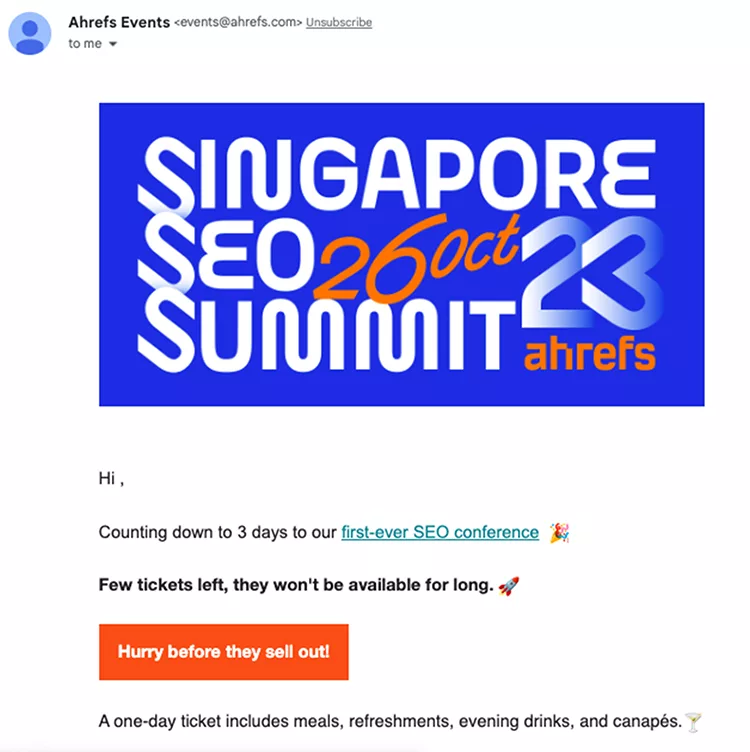 Invite to Events & Workshops, Ahrefs example.