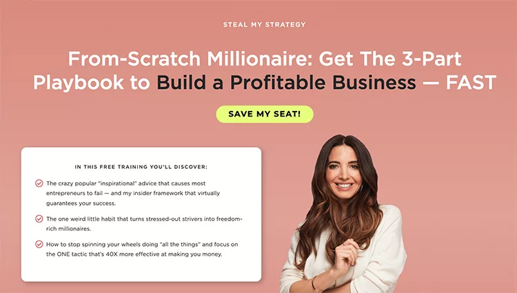 Steal My Strategy, Mini Course landing page example, 'From-Scratch Millionaire"