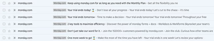 Monday.com followup email example.