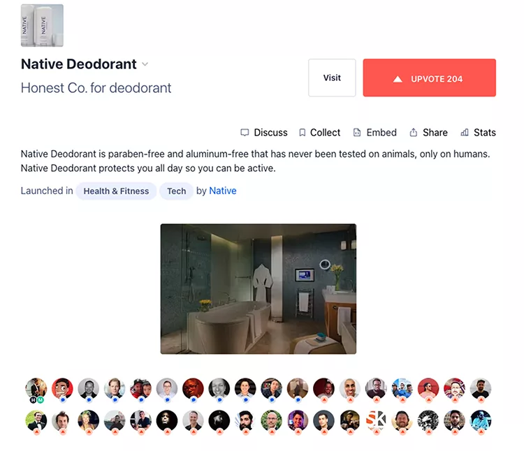 Native Deodorant, ProductHunt upvote example. 