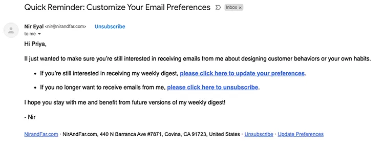 Let Recipients Review the Individual Mailing Lists They’re Subscribed to. Customize your email preferences example.