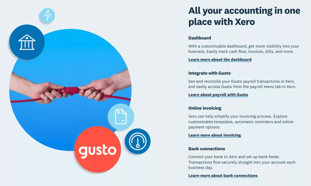 All your accounting in one place with Xero, example. Xero (an accounting company) partners with Gusto (a payroll company) to benefit both of their audiences.