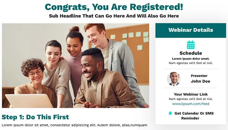 Congrats, you are registered, webinar example. 