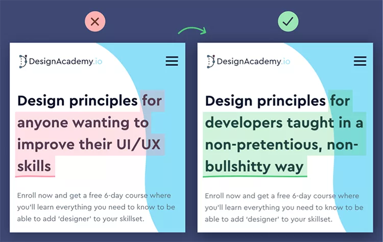 Design Academy.io copy examples. 