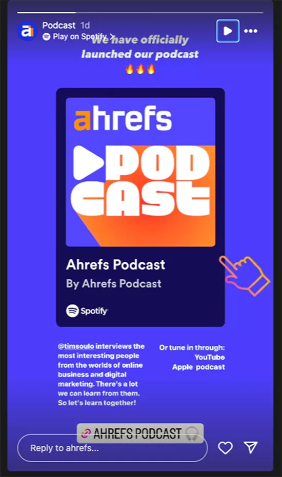 A screen shot of a mobile device, Ahrefs Podcast..