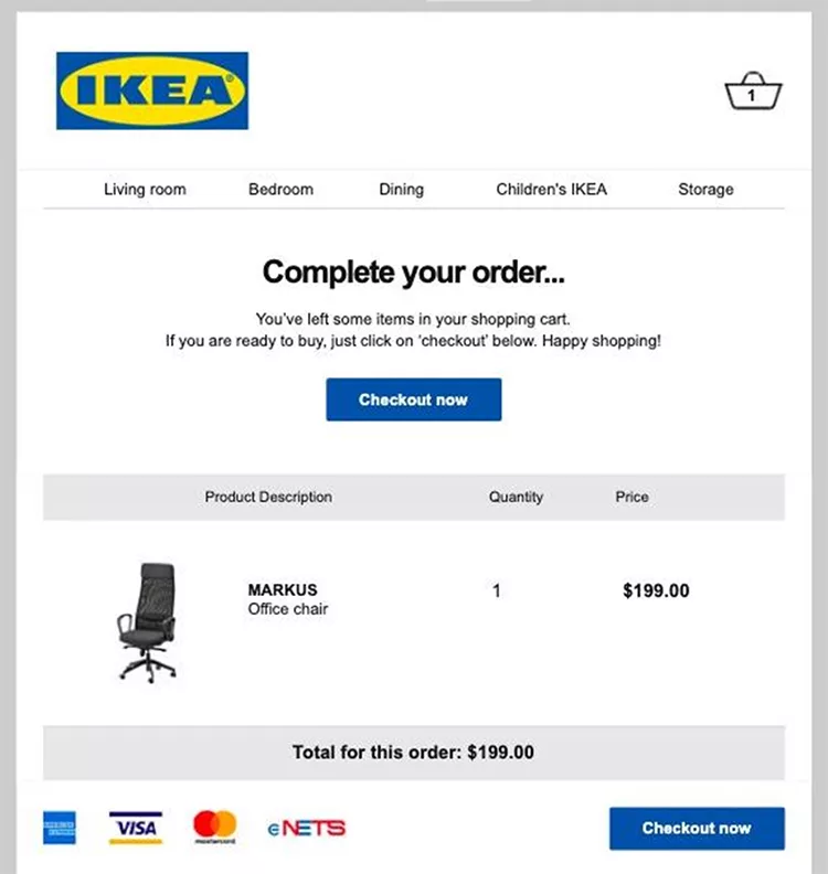 A screenshot of a computer order from Idea of a computer chair.