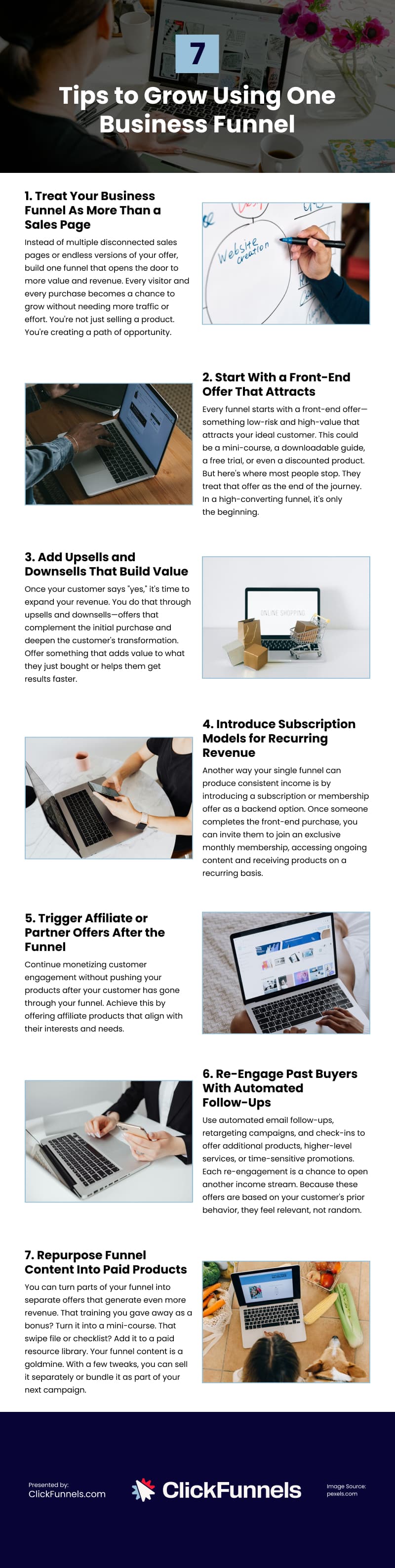7 Tips to Grow Using One Business Funnel Infographic