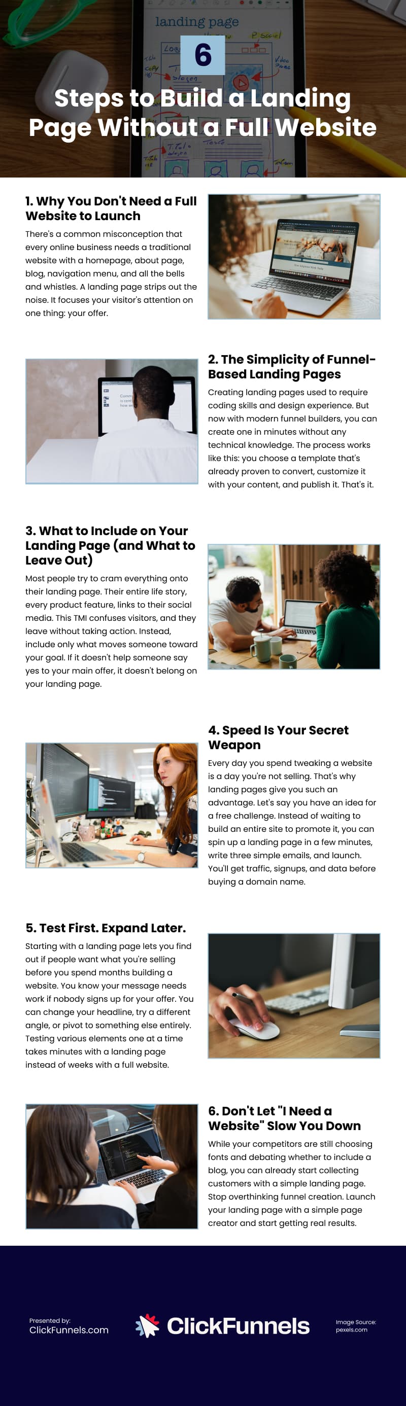 6 Steps to Build a Landing Page Without a Full Website Infographic